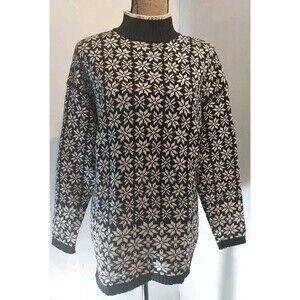 Vintage Gap Women White/Black Knit Mock Pullover Long‎ sleeve Sweater Size M